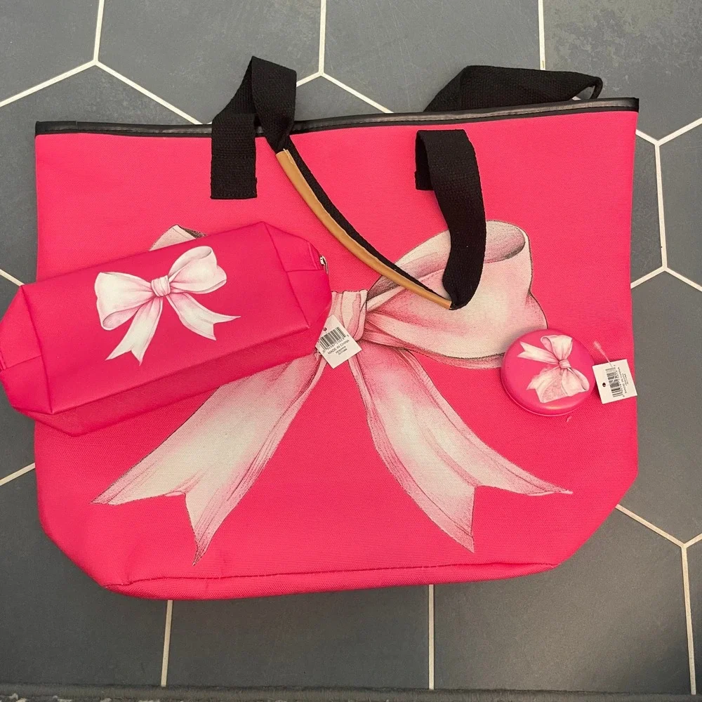 Pink Bow Bag Makeup Pouch Travel Toiletry Organizer Bundle - Size‎ OS